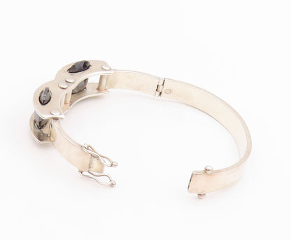925 Sterling Silver Vintage Bracelet Modernist Design Cut Oval Hematite  BT11323