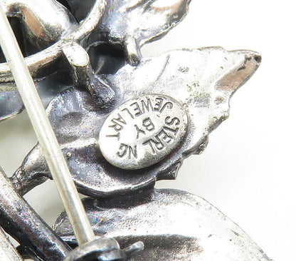 JEWEL ART 925 Sterling Silver  Vintage Sculpted Flower Brooch Pin  BP6201