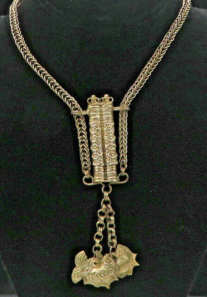 925 Sterling Silver  Vintage Antique Oxidized Fish Wheat Chain Necklace NE1761