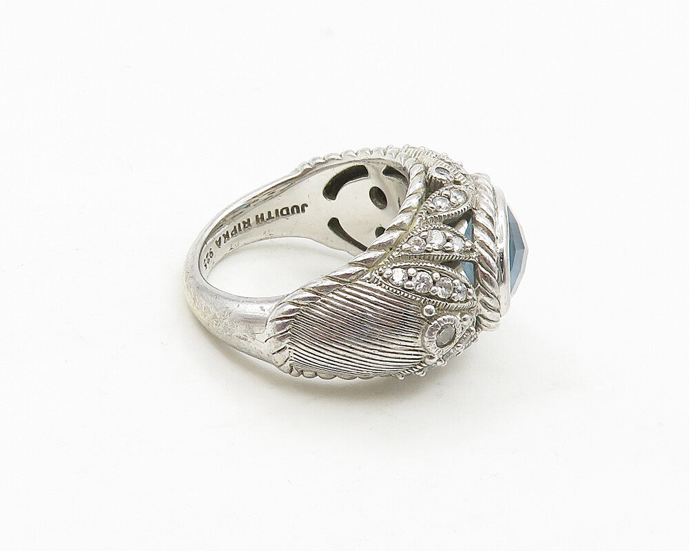 JUDITH RIPKA 925 Sterling Silver Vintage Blue White Topaz Band Ring Sz 6 RG17707