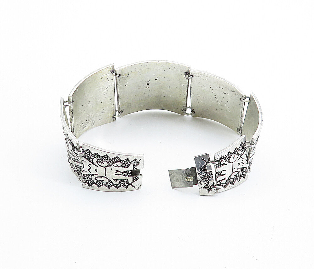925 Sterling Silver  Vintage Antique Traditional Pattern Chain Bracelet BT2963