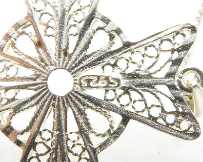 925 Sterling Silver  Vintage Shiny Filigree Cross Chain Necklace  NE2200