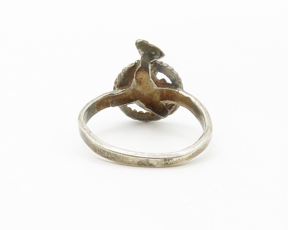 925 Sterling Silver  Vintage Dark Tone Dolphin Twist Band Ring Sz 7  RG14346