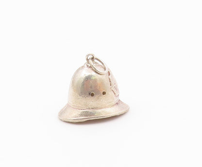 925 Sterling Silver  Vintage Firefighter's Helmet Hat Drop Pendant  PT16395