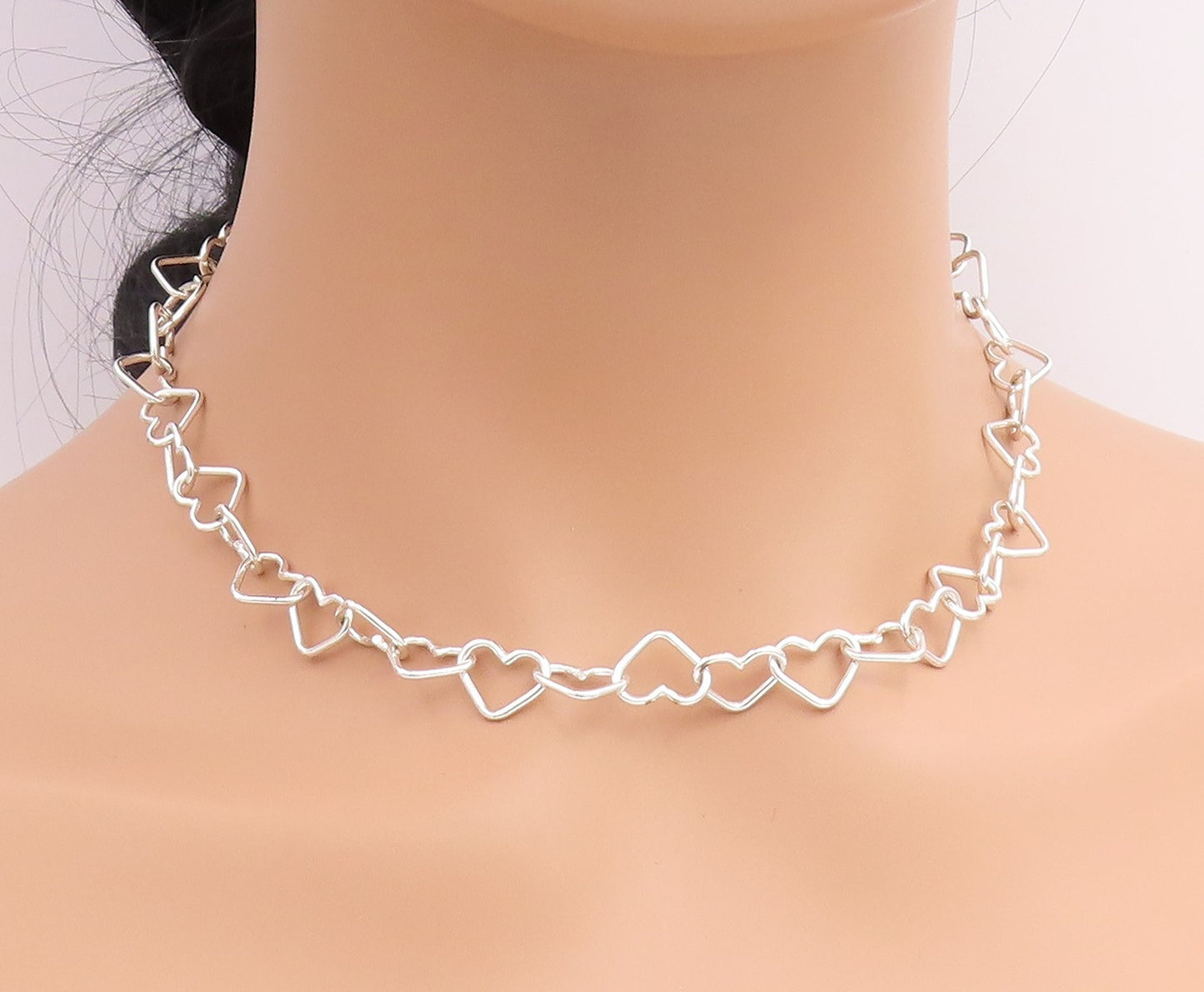 925 Sterling Silver Vintage Necklace Interlocking Open Love Heart Chain  NE4939