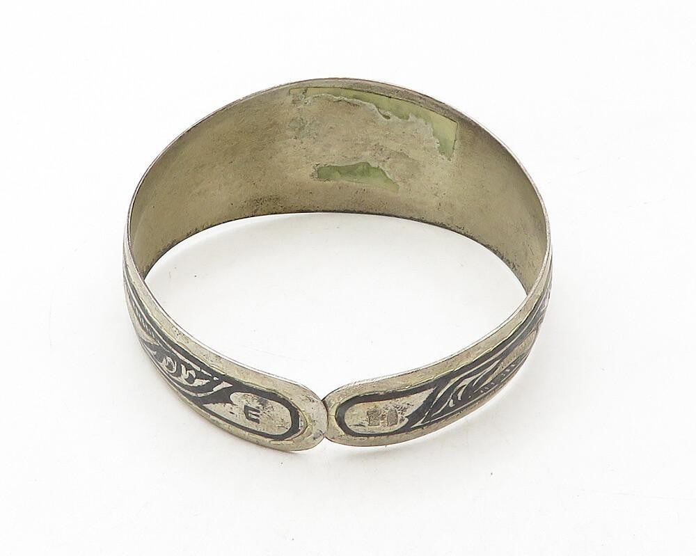 925 Sterling Silver Vintage Bracelet EAST EUROPE Antique Etched Cuff  BT12092