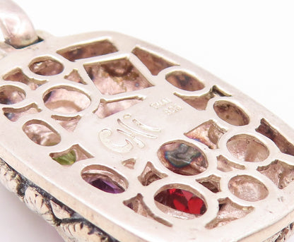 925 Sterling Silver Vintage Pendant Designer Multi Shape Gemstones  PT24063