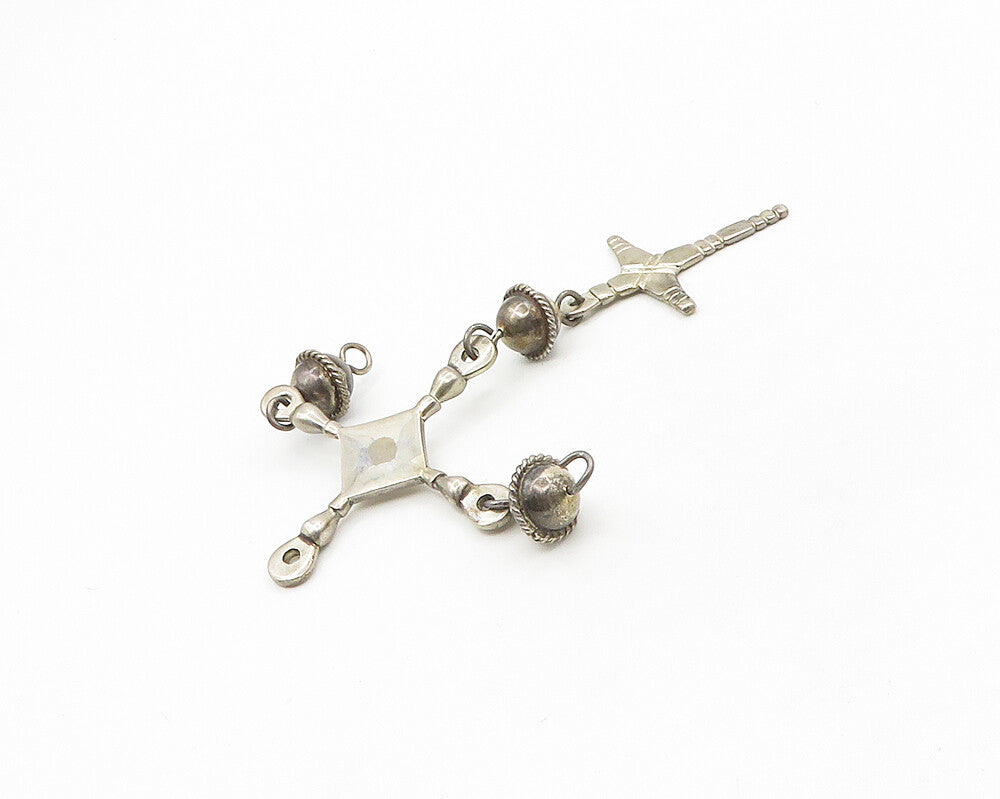 925 Sterling Silver  Vintage Dark Tone Religious Cross Drop Pendant  PT14236