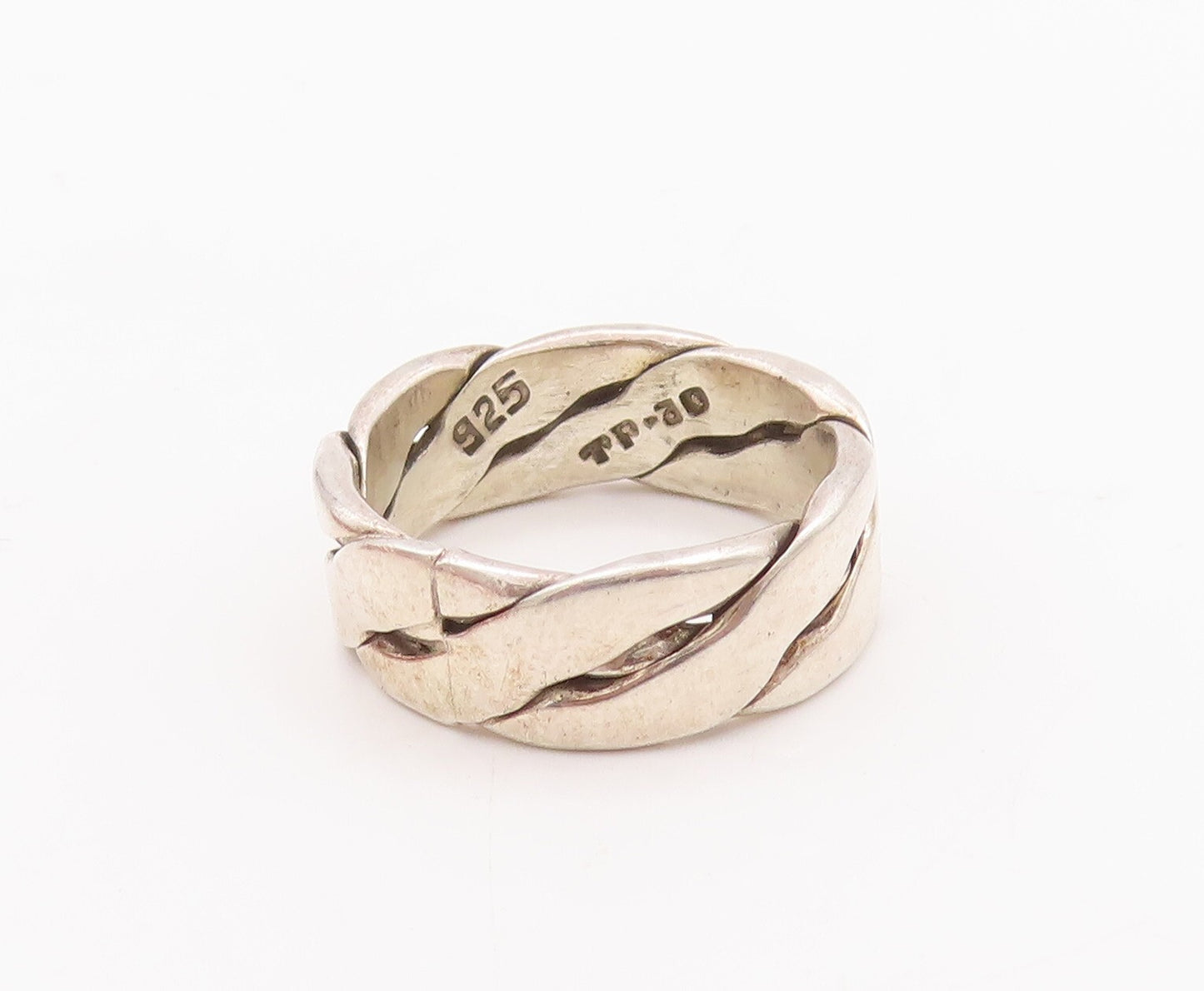 925 Sterling Silver Vintage Ring MEXICO Solid Breaded Twisted Rope Sz 9  RG28845