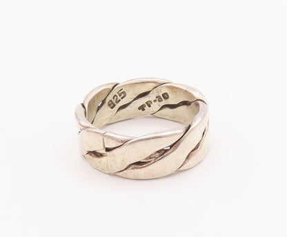 925 Sterling Silver Vintage Ring MEXICO Solid Breaded Twisted Rope Sz 9  RG28845