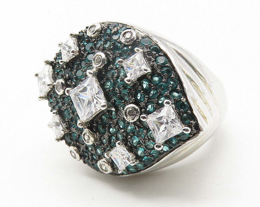 925 Sterling Silver  Cubic Zirconia & Blue Topaz Cocktail Ring Sz 6  RG11602