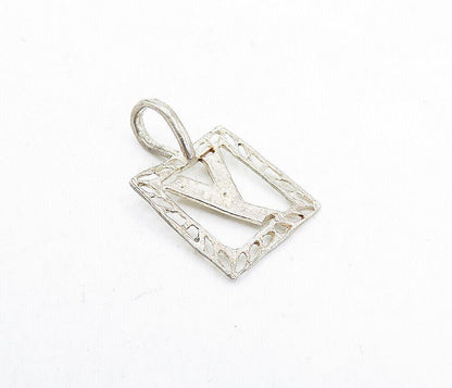 925 Sterling Silver  Vintage Petite Shiny Etched Y Initial Pendant  PT3918