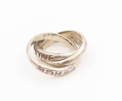 925 Sterling Silver Vintage Ring Interlocking Love & Peace Band Sz 9 RG34656