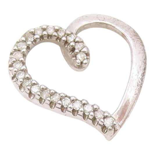 925 Sterling Silver  Vintage Genuine Diamonds Open Love Heart Pendant  PT16210