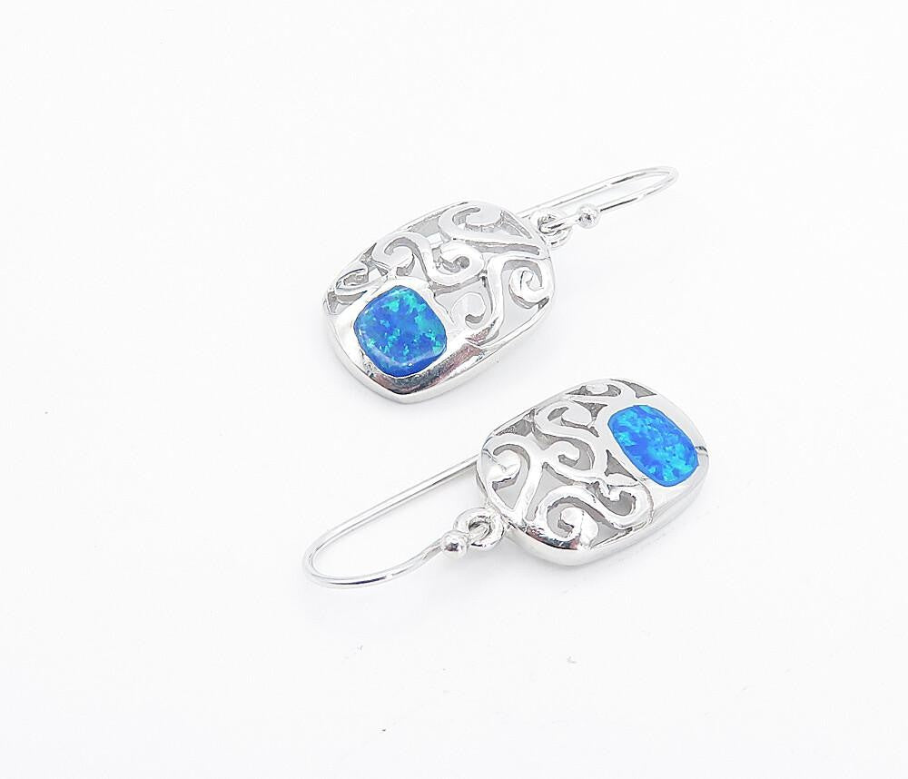 925 Sterling Silver  Fire Opal Open Swirl Design Shiny Dangle Earrings  EG3007