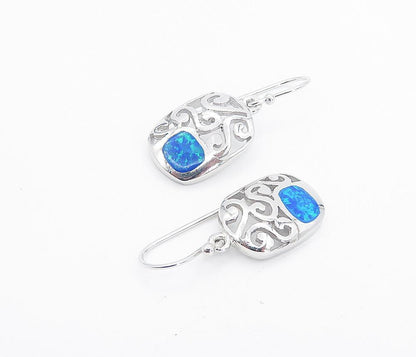 925 Sterling Silver  Fire Opal Open Swirl Design Shiny Dangle Earrings  EG3007