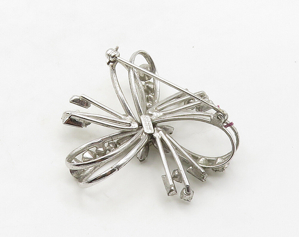 CARL ART 925 Silver  Vintage Topaz Shiny Floral Ribbon Brooch Pin  BP6392