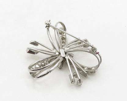 CARL ART 925 Silver  Vintage Topaz Shiny Floral Ribbon Brooch Pin  BP6392