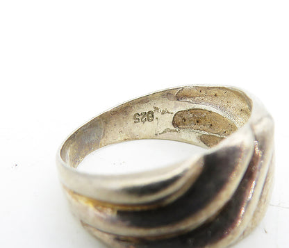 925 Sterling Silver  Vintage Shiny Fluted Detail Petite Band Ring Sz 6  RG5354