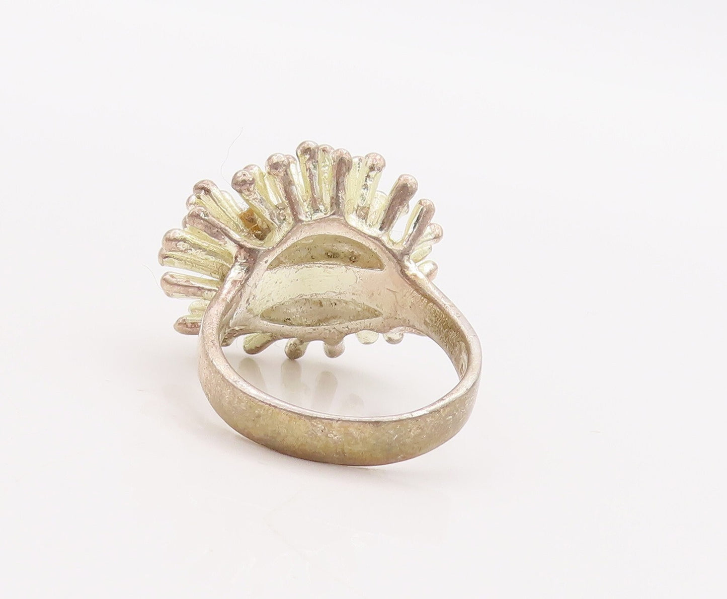925 Sterling Silver Vintage Ring Solid Spikey Flower Design Sz 8.5 RG28953