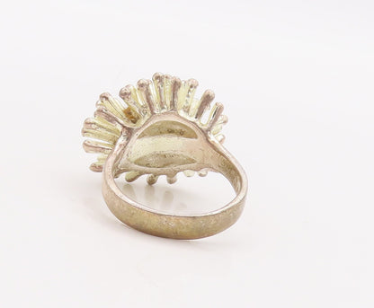 925 Sterling Silver Vintage Ring Solid Spikey Flower Design Sz 8.5 RG28953