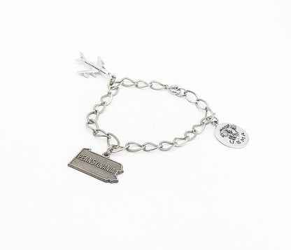 925 Sterling Silver  Vintage U.S. Military Academy Charm Chain Bracelet BT3777