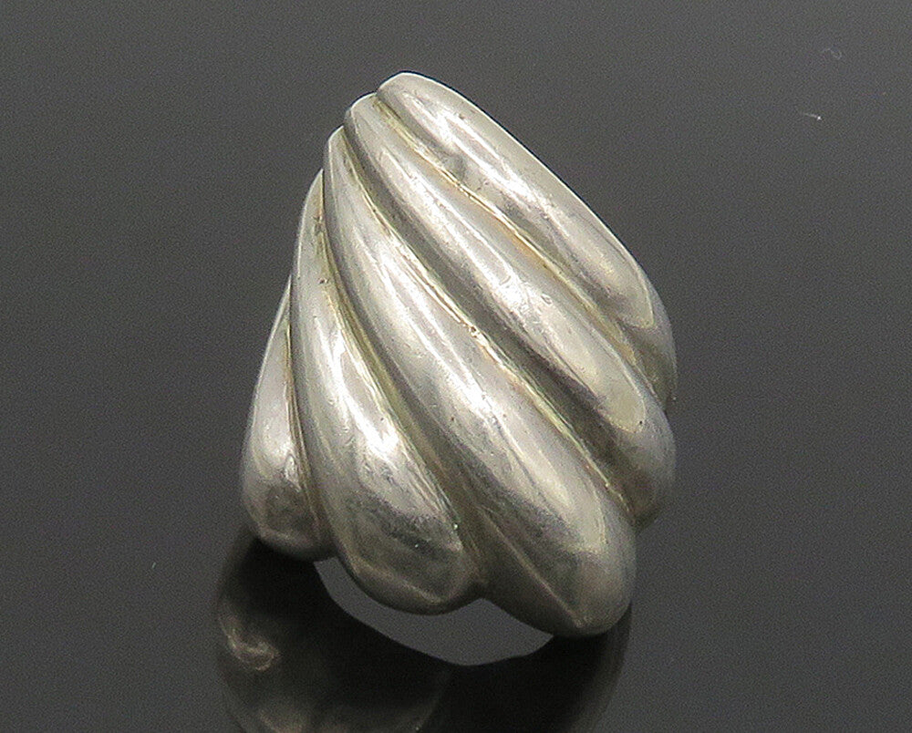 MEXICO 925 Sterling Silver  Vintage Shiny Fluted Statement Ring Sz 7  RG16998