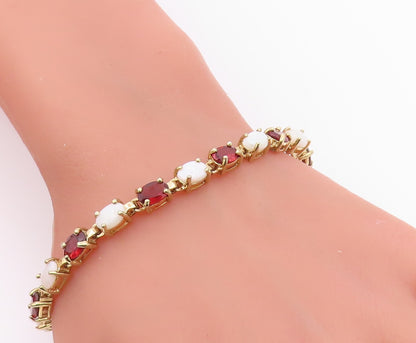 925 Sterling Silver Vintage Bracelet Gold Plated Opal & Garnet Link  BT12195