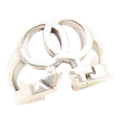 925 Sterling Silver Vintage Ring Interlocking Female Symbol Cutout Sz 5 RG35993