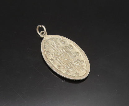925 Silver  Vintage Antique Enamel Saint Mary Religious Medal Pendant  PT21124