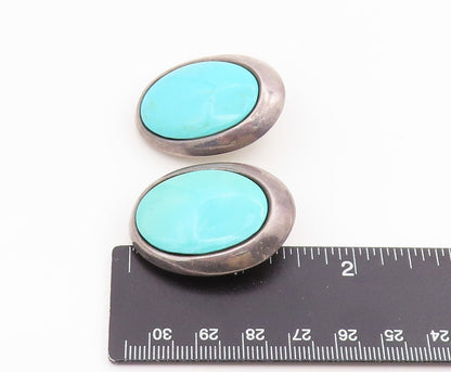 925 Sterling Silver Vintage Earrings ZINA Cabochon Turquoise Clip On  EG13951