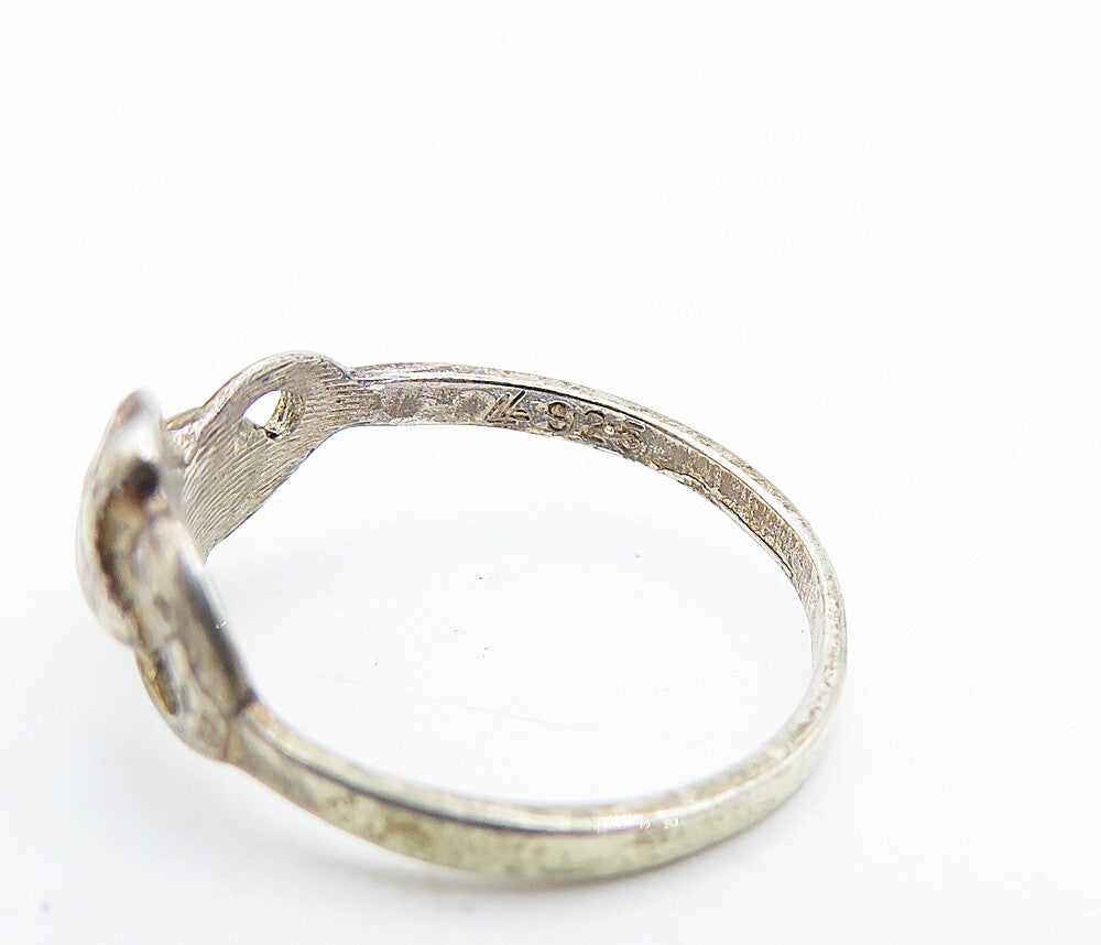 925 Sterling Silver  Vintage Dark Tone Floral Bypass Band Ring Sz 6  RG7127
