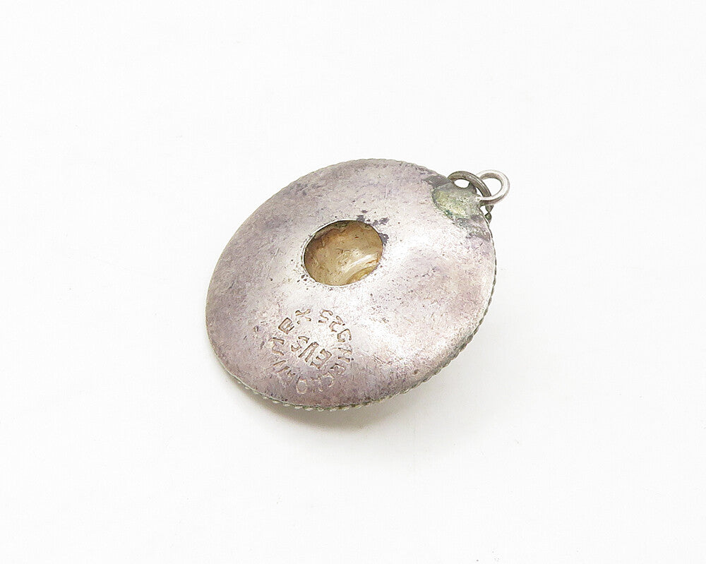 MEXICO 925 Sterling Silver Vintage Floral Etched Sombrero Pendant PT13799