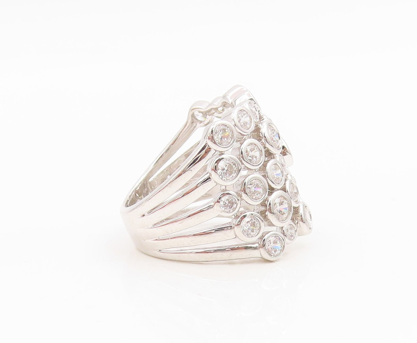 925 Sterling Silver Vintage Ring JACMEL Bezel Set CZ Multi Row  Sz 6.5  RG35010