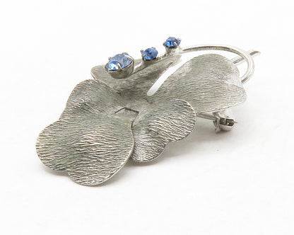 CARL ART 925 Silver  Vintage Blue Topaz Floral Leaf Motif Brooch Pin  BP5023
