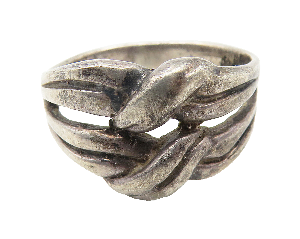 925 Sterling Silver  Vintage Dark Tone Tied Knot Split Band Ring Sz 7  RG11536