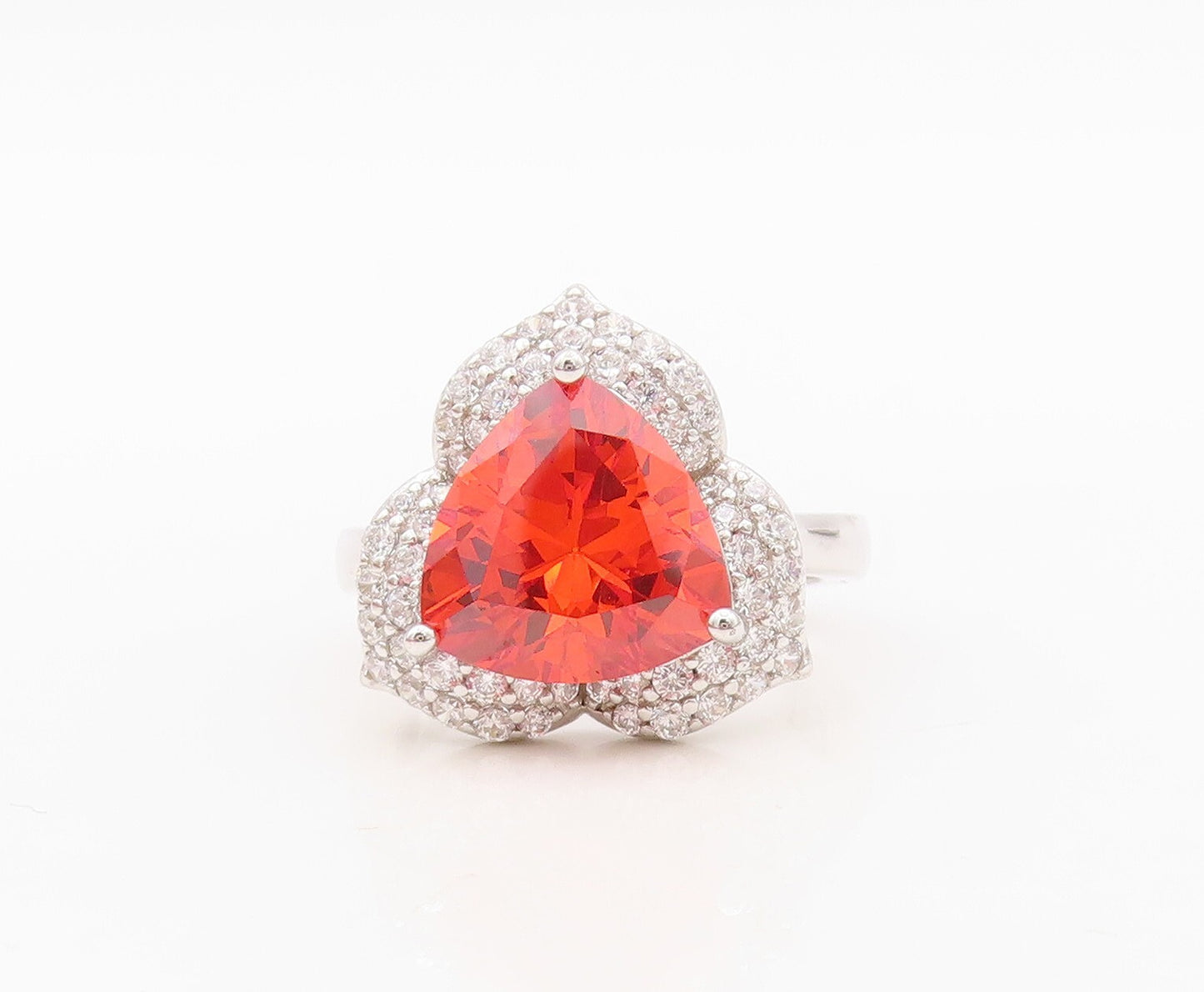 925 Sterling Silver Vintage Ring Designer Orange & White CZ Flower Sz 7  RG30469