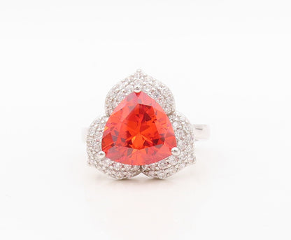 925 Sterling Silver Vintage Ring Designer Orange & White CZ Flower Sz 7  RG30469