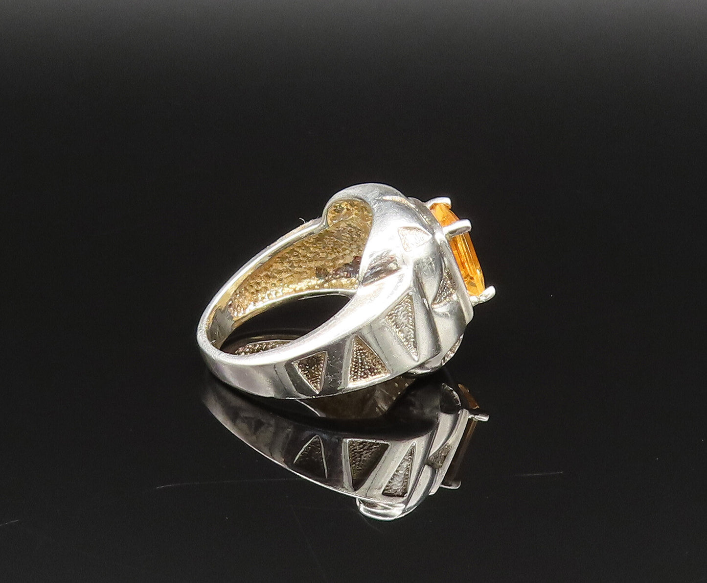 925 Sterling Silver Vintage Engraved Frame Citrine Square Ring Sz 7.5 RG25571