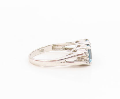 925 Sterling Silver Vintage Ring Blue Topaz & CZ Elegant Split Band Sz 6 RG34871