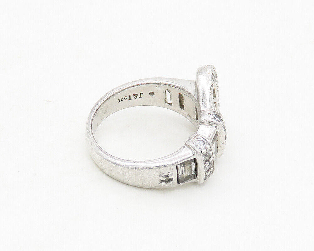 925 Sterling Silver  Shiny Topaz Belt Buckle Motif Band Ring Sz 8  RG17328