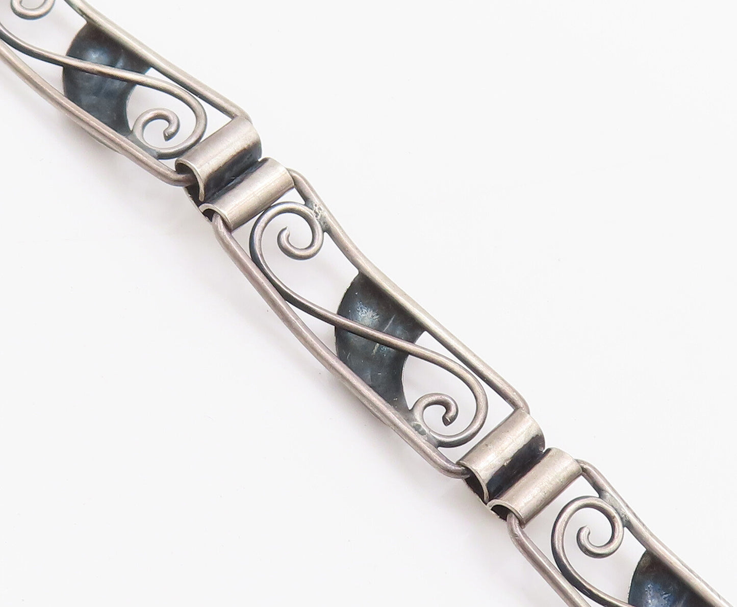 925 Sterling Silver Vintage Bracelet DENMARK Solid Swirly Carved Framed  BT10292