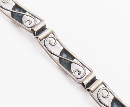 925 Sterling Silver Vintage Bracelet DENMARK Solid Swirly Carved Framed  BT10292