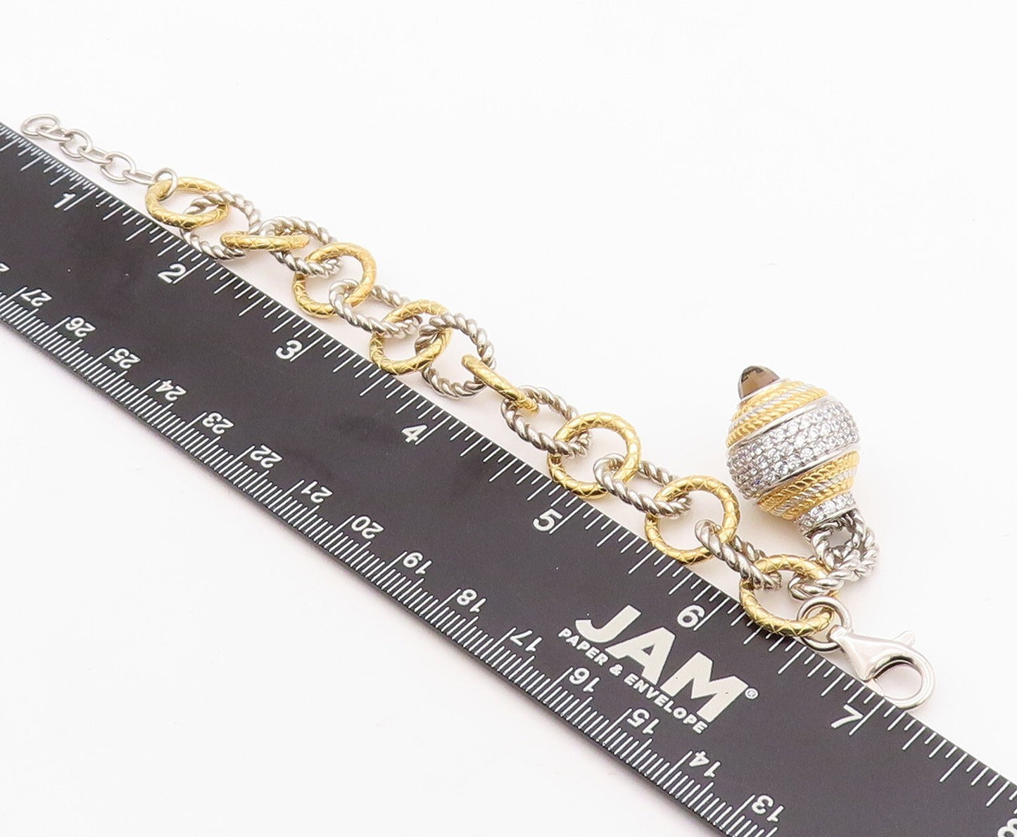 925 Sterling Silver Vintage Bracelet Gold Plated Smoky Quartz & CZ Ball  BT10839