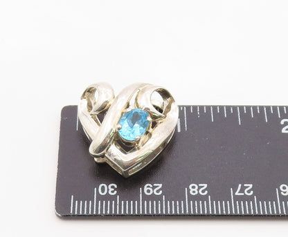 925 Sterling Silver Vintage Pendant Modernist Blue Topaz Love Heart  PT26329