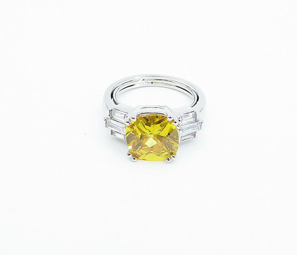 925 Silver  Citrine & Cubic Zirconia Shiny Solitaire Accent Ring Sz 7  RG3588