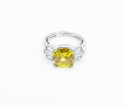 925 Silver  Citrine & Cubic Zirconia Shiny Solitaire Accent Ring Sz 7  RG3588