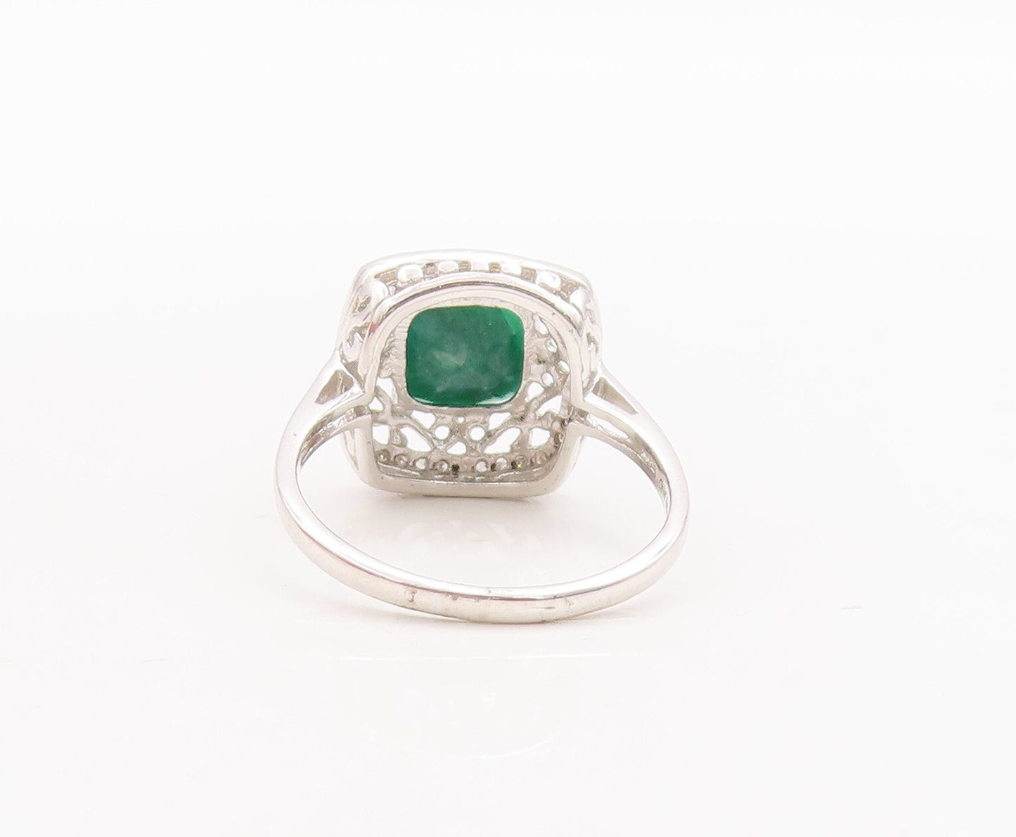 925 Sterling Silver Vintage Ring Swirly Cutout Diamonds & Gemstone Sz 7  RG29699