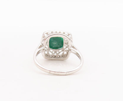 925 Sterling Silver Vintage Ring Swirly Cutout Diamonds & Gemstone Sz 7  RG29699