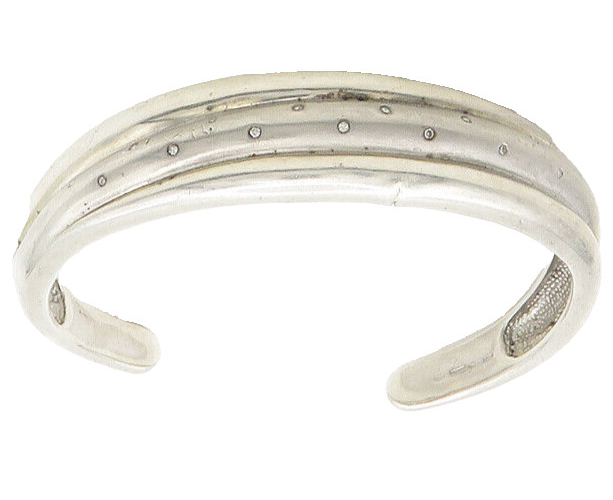 925 Sterling Silver  Vintage Genuine Diamonds Tapered Cuff Bracelet  BT7439